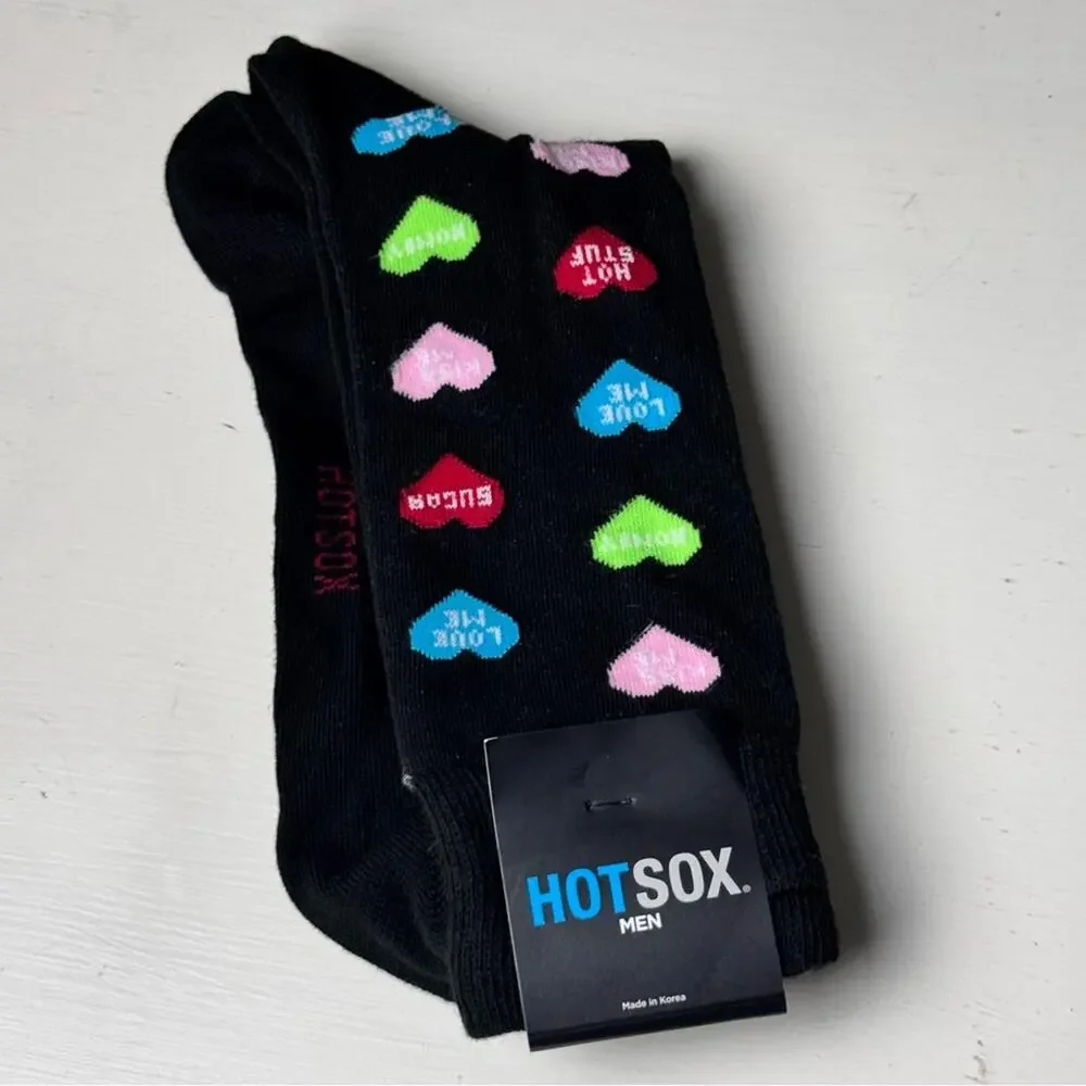 Hot Sox  Women's Black Socks with Colorful Heart Motifs New With Tag